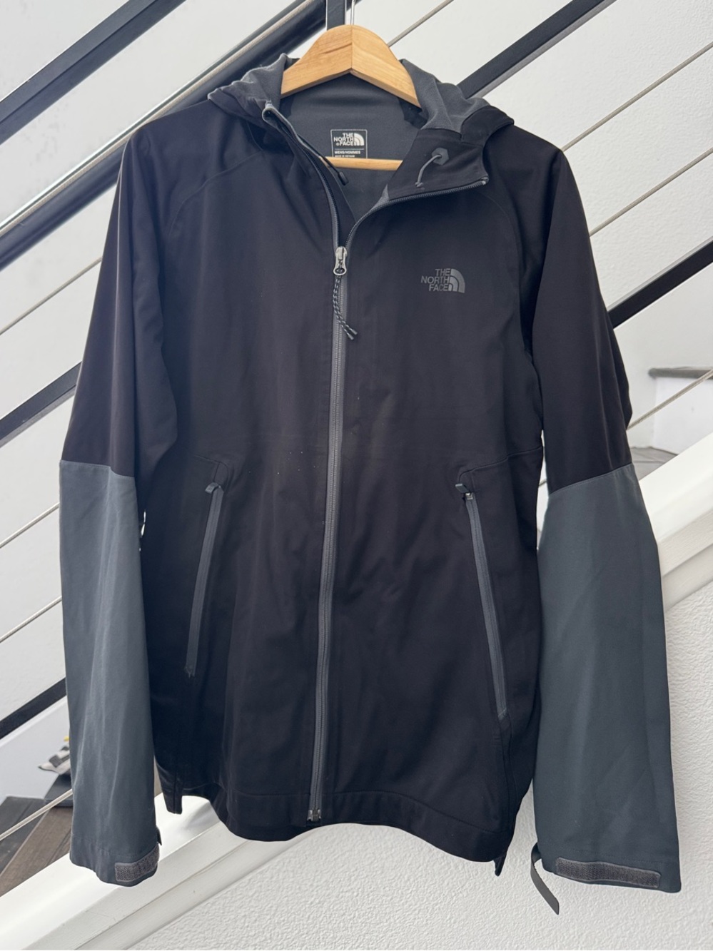 The North Face Black WindBreaker Light Jacket with Gray Sleeve Panels Hood